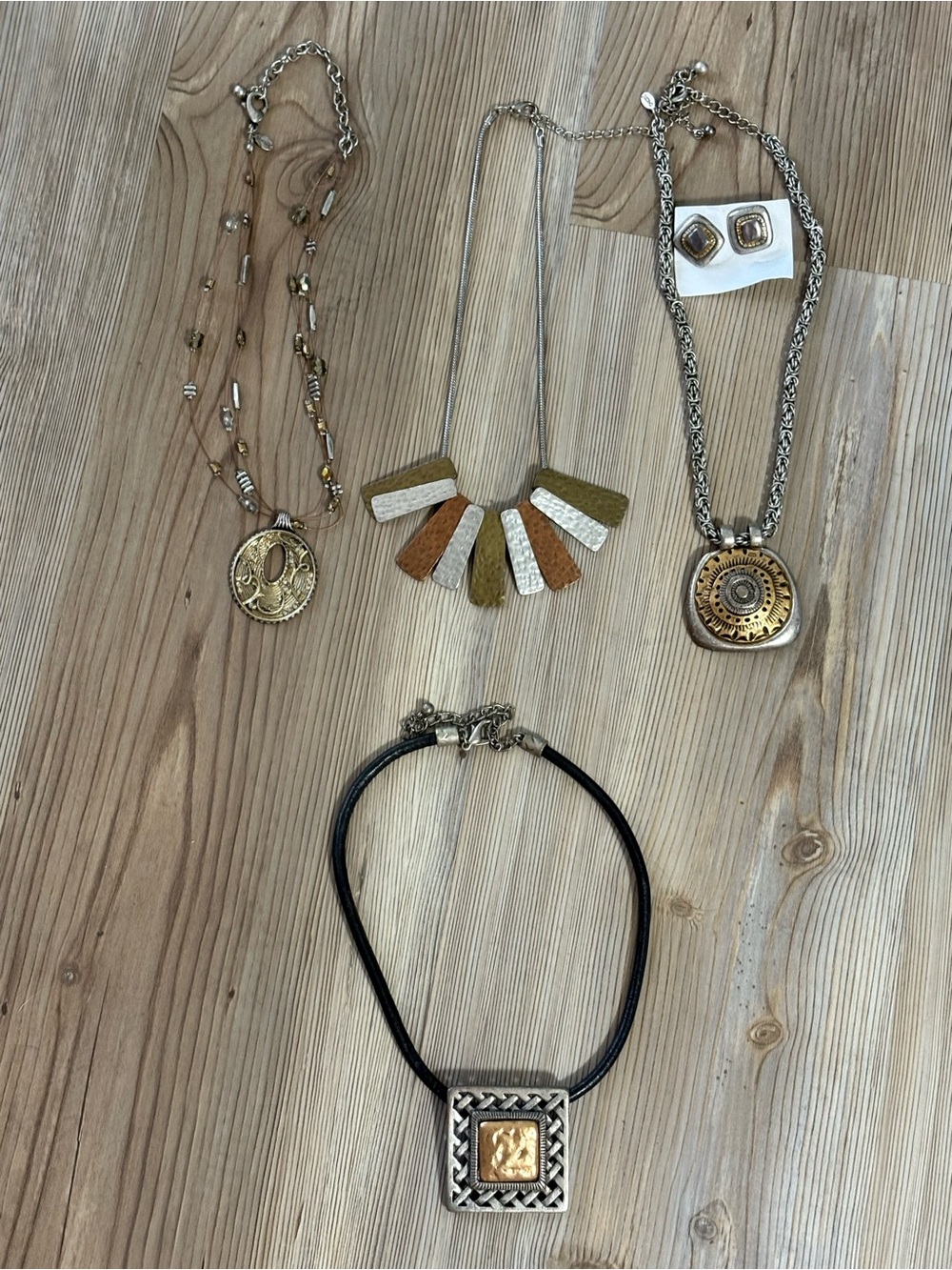 Chicos Mixed Metal and Leather Women's Necklace Set in Gold, Silver, Black